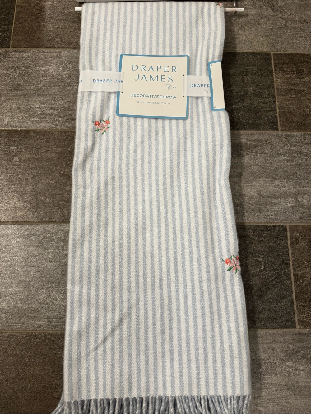 Draper James Light Blue and White Striped Throw Blanket, floral